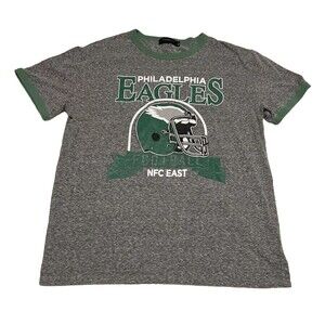 NFL Philadelphia Eagles Mens Junk Food Large Graphic T-Shirt Logo Helmet Gray